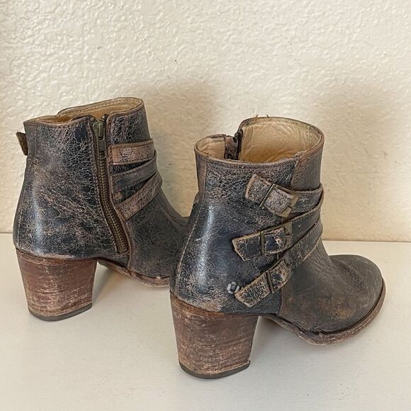Bed Stu boots Begin Black Lux Leather Ankle booties Distressed size 7.5 - Picture 9 of 16
